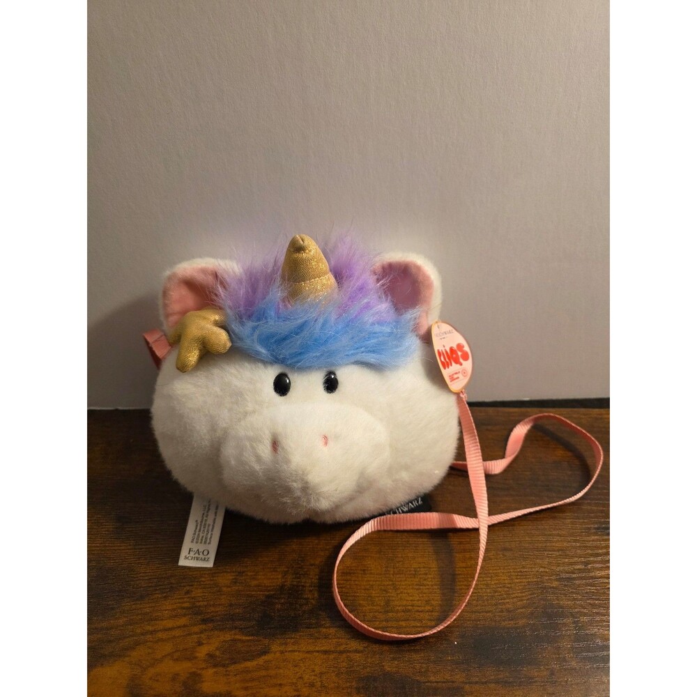 FAO Schwarz Unicorn Plush Stuffed Animal Sparkle Glitter Kids Purse. NWT